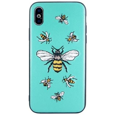Cover Iphone X 5.8'' Embroidered Bee Leather Turchese - Foto 1