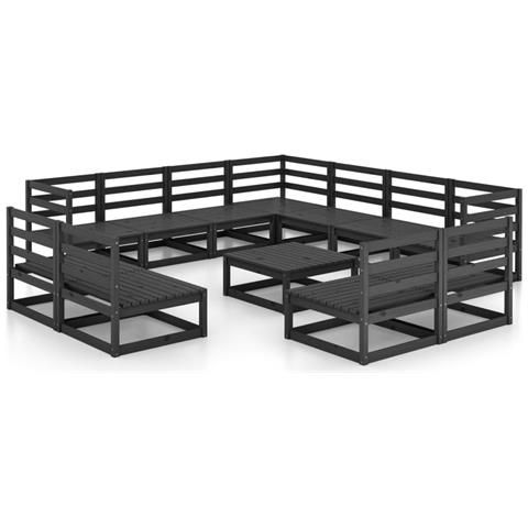 Set Divani Da Giardino 12 Pz Nero In Legno Massello Di Pino - Foto 1