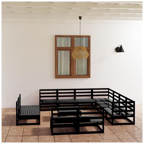 Set Divani Da Giardino 12 Pz Nero In Legno Massello Di Pino - Foto 8