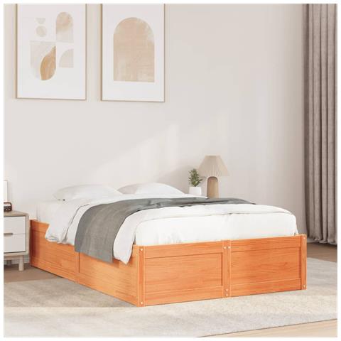 Letto Senza Materasso Marrone Cera 135x190 Cm In Legno Di Pino - Foto 7