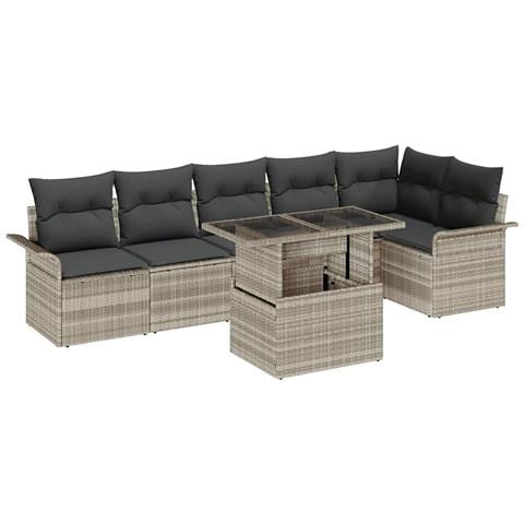 Set di Divani da Giardino a 7 Pezzi con Cuscini Rattan Polimerico Grigio Chiaro - Foto 1