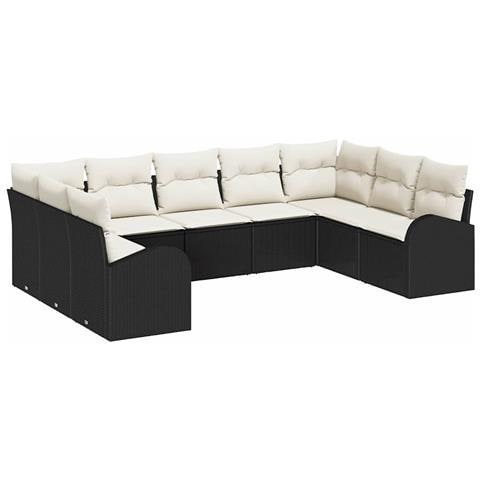 Set divani giardino 9 pezzi cuscini polyrattan neri, Divano giardino 2 posti con spazio stoccaggio e cuscini in polyrattan neri - Foto 1