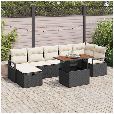 Set Divano Giardino 8 Pezzi con Cuscini Rattan Nero, Divano Giardino 2 Posti con Stoccaggio e Cuscini Rattan Nero - Foto 2