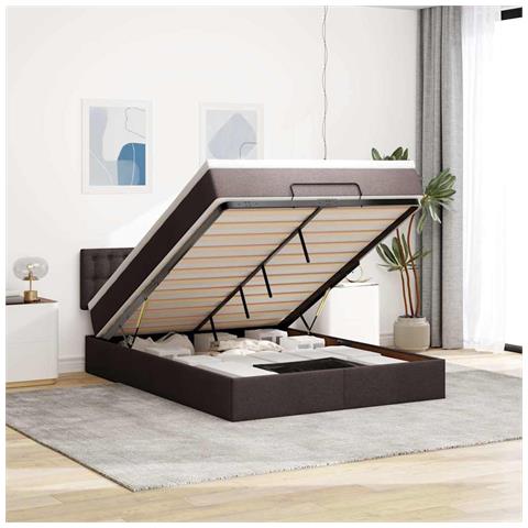 Pouf Letto con Materasso e LED Marrone Scuro 140x190 cm - Foto 2