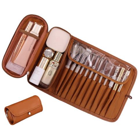 Borsa Trucco Pieghevole Multifunzionale - Pochette Organizer Cosmetici Professionale Brown - Foto 1