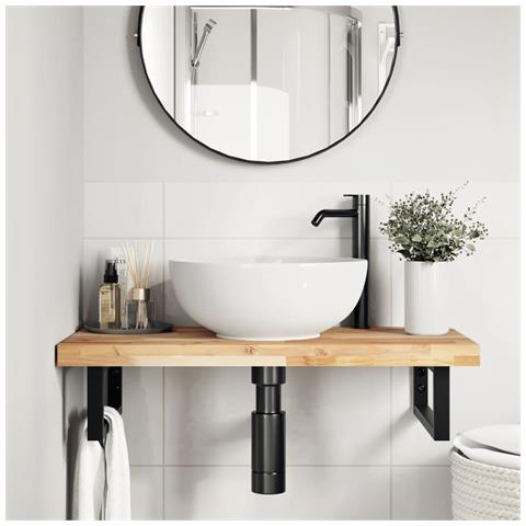 Ripiano A Parete Per Lavabo In Acciaio E Massello Di Acacia - Foto 2