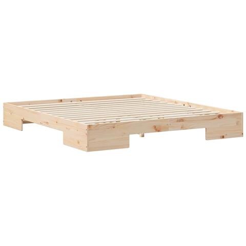 Struttura letto a terra Marrone Legno di pino massello - Foto 1