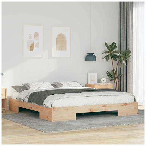 Struttura letto a terra Marrone Legno di pino massello - Foto 2