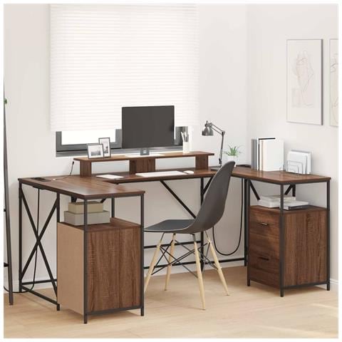 Scrivania Rovere marrone 182 x 101 x 87.5 cm Legno multistrato - Foto 2