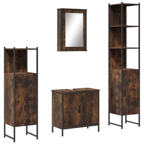 Set Mobili da Bagno 4 pz Rovere Fumo in Legno Multistrato - Foto 1