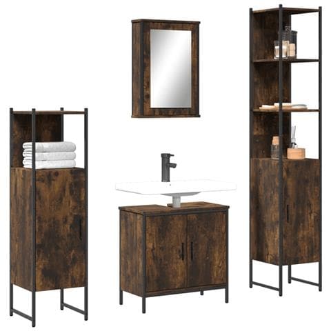 Set Mobili da Bagno 4 pz Rovere Fumo in Legno Multistrato - Foto 2