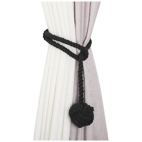 Fermacorda Per Tende In Corda Di Cotone Fatti A Mano Con Sfera - Set Di 2, Stile Nordico Black - Foto 1