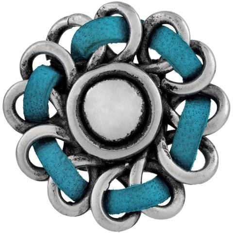 Anello In Argento 925 Placcato In Pelle Con Fiore Turchese Cucito - Foto 2