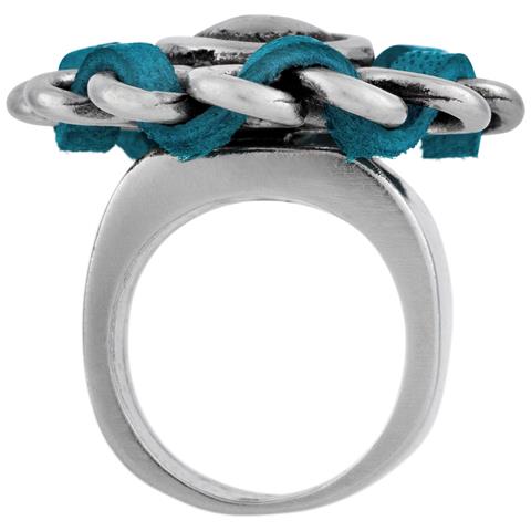 Anello In Argento 925 Placcato In Pelle Con Fiore Turchese Cucito - Foto 4