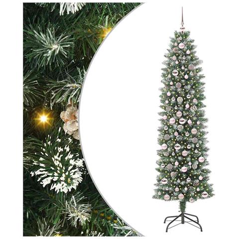 Albero di Natale Artificiale Sottile Verde e Bianco 210 cm - Foto 1