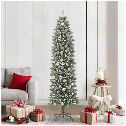 Albero di Natale Artificiale Sottile Verde e Bianco 210 cm - Foto 2