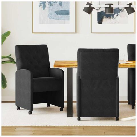 Sedie da Pranzo con Ruote 2 pcs Nero 58 x 67 x 97 cm Velluto - Foto 2