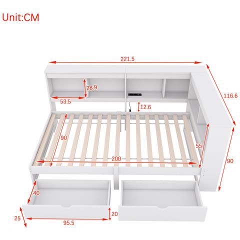 Divano Letto Con Due Cassetti, Prese Usb E Mensole Laterali - Foto 2