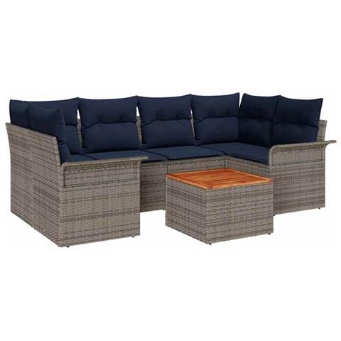 Set Divano da Giardino 7 pcs Grigio e Blu Navy polyrattan - Foto 1