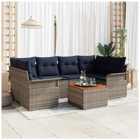 Set Divano da Giardino 7 pcs Grigio e Blu Navy polyrattan - Foto 2