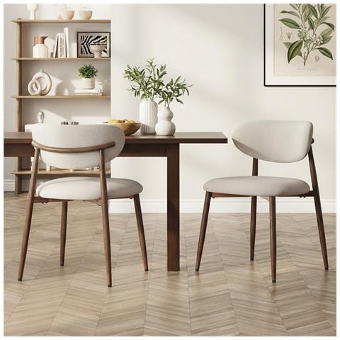 Set 2 sedie da pranzo imbottite con gambe in metallo, piedini antiscivolo e schienale curvo, beige - Foto 2