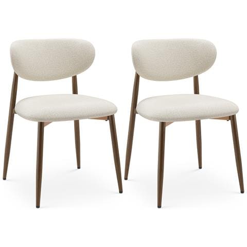 Set 2 sedie da pranzo imbottite con gambe in metallo, piedini antiscivolo e schienale curvo, beige - Foto 1