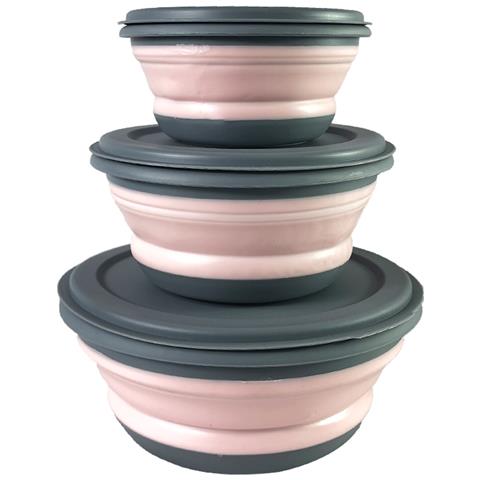 Wokex 3pcs Ciotola Di Silicone Pieghevole Coperchio Bpa Contenitori Di Stoccaggio Di Cibo Gratuito Da Campeggio Pieghevole Da