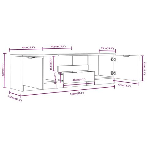 Mobile Per Tv Rovere Sonoma 140x35x40cm Legno Multistrato - Foto 6