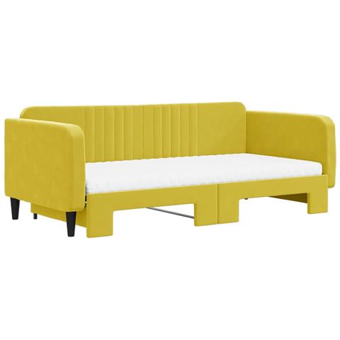 Divano Letto Estraibile Con Materassi Giallo 100x200 Cm Velluto - Foto 9