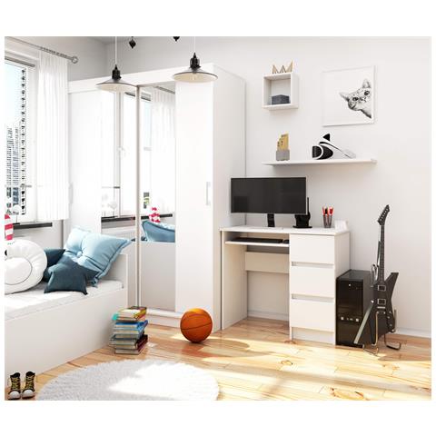 Scrivania per computer A6 destro, 3 cassetti, 90x50x77 cm, Colore Bianco - Foto 6