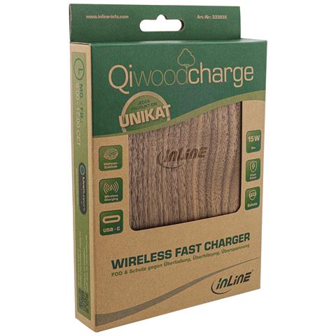 Qi woodcharge, caricabatterie rapido wireless, 5/7,5/10W / 15W, USB-C - Foto 2