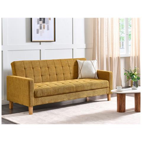 Divano Letto 3 Posti Vehkoo Tessuto Senape - Foto 1