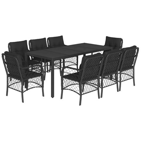 Set da Pranzo da Giardino 9 pz con Cuscini Nero in Polyrattan - Foto 1