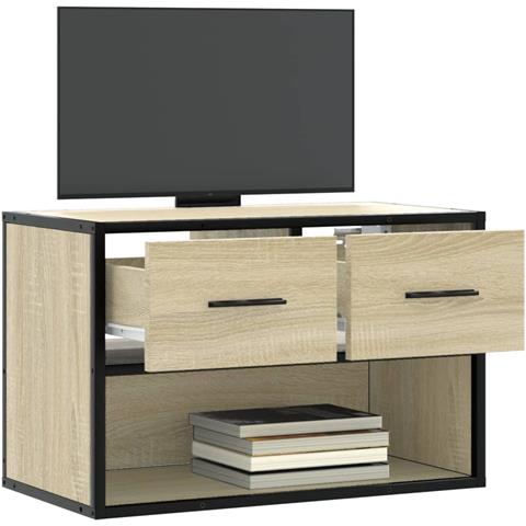 Mobile Tv Rovere Sonoma 60x31x39,5cm Legno Multistrato Metallo - Foto 3