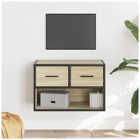 Mobile Tv Rovere Sonoma 60x31x39,5cm Legno Multistrato Metallo - Foto 1