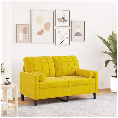 Divano A 2 Posti Con Cuscini Giallo 120 Cm In Velluto - Foto 1