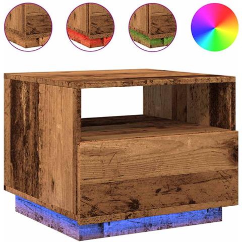 Tavolino Da Salotto Con Luci Led Legno Antico 50x49x40 Cm - Foto 2
