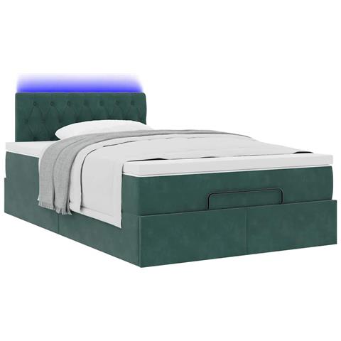 Pouf Letto Con Materasso E Led Verde Scuro 120x190cm In Velluto - Foto 3