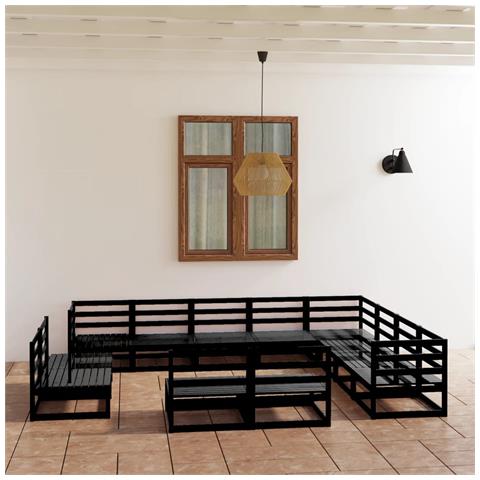 Set Divani Da Giardino 12 Pz Nero In Legno Massello Di Pino - Foto 8