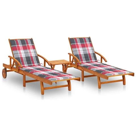 Lettino Prendisole 2pz Con Tavolo E Cuscini Massello D'acacia - Foto 2