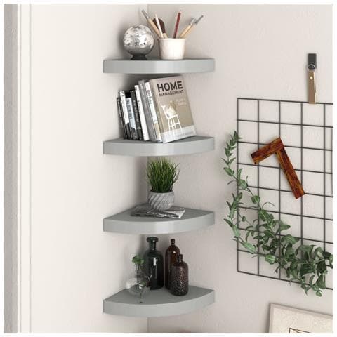 Scaffali Angolari A Parete 4 Pz Grigi 25x25x3,8 Cm In Mdf - Foto 8