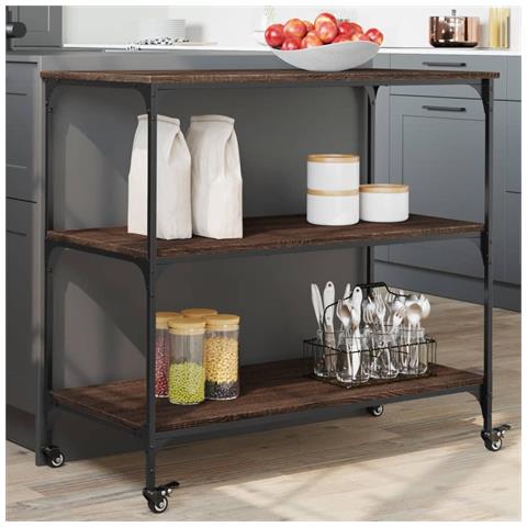Carrello Cucina Rovere Marrone 102x50x95 Cm Legno Multistrato - Foto 8
