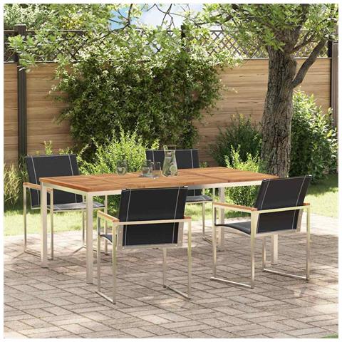 Set da Pranzo da Giardino  da 5 Pezzi in Legno Massiccio di Acacia, Tavolo da Pranzo Esterno  180x90x75 cm in Legno Massiccio di Acacia - Foto 2