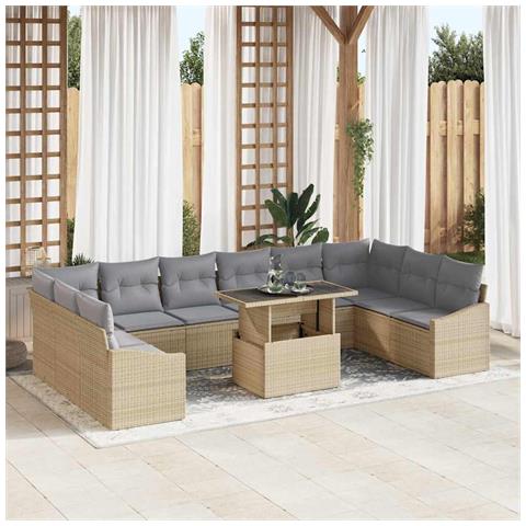 Set di Divani da Giardino 11 Pezzi con Cuscini Beige Polyrattan - Foto 2