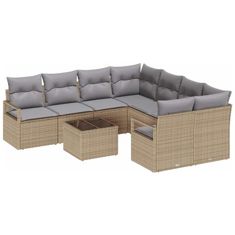 Set di divano da giardino  9 pezzi con cuscini rattan beige e poliestere, Divano giardino  per 2 persone con spazio stoccaggio e cuscini rattan beige e poliestere - Foto 1