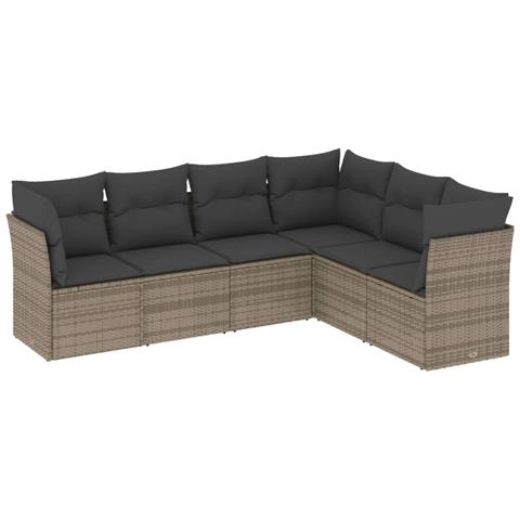 Set Divano da Giardino 6 pz con Cuscini Grigio in Polyrattan - Foto 1