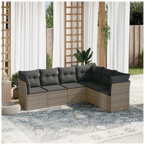 Set Divano da Giardino 6 pz con Cuscini Grigio in Polyrattan - Foto 2