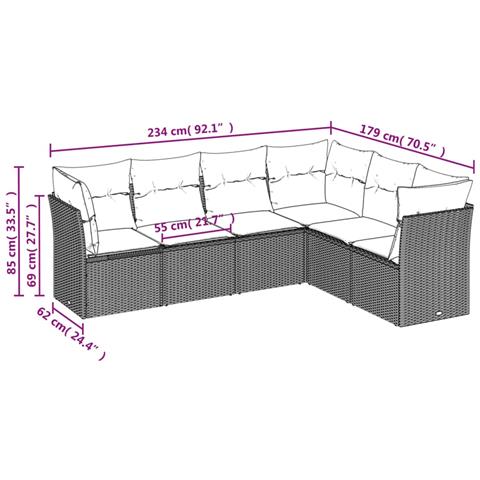Set Divano da Giardino 6 pz con Cuscini Grigio in Polyrattan - Foto 3