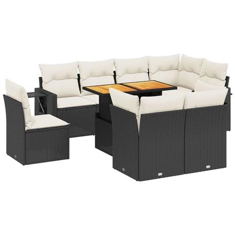 Set Divani da Giardino 9 pz con Cuscini Nero in Polyrattan - Foto 1