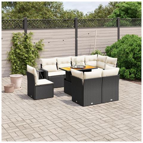 Set Divani da Giardino 9 pz con Cuscini Nero in Polyrattan - Foto 2